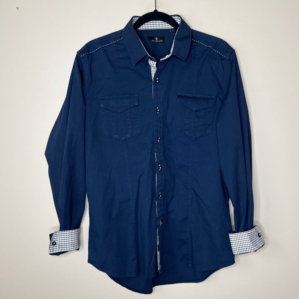 7Diamonds‎ Premium Men's Cool Kids Fit Contrast Trim Button Up Shirt Size Large